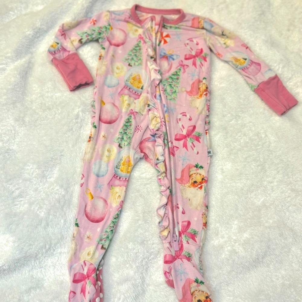 Toddler Pink Holiday Print Footed Pajamas